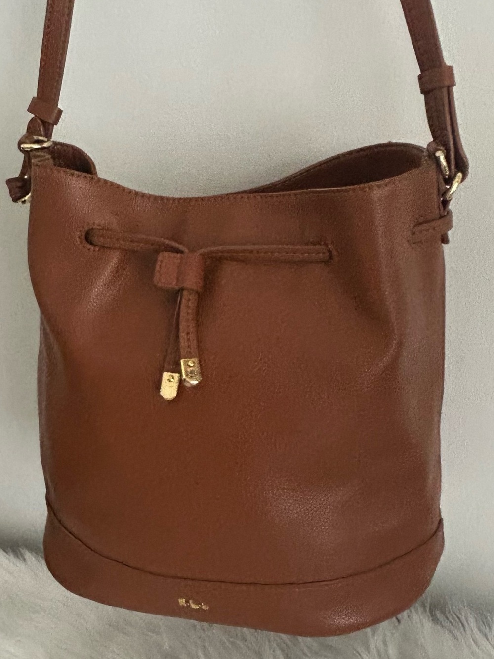 Ralph Lauren Chestnut Brown Leather Drawstring Bucket Shoulder Bag - Picture 10 of 11